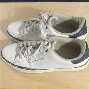 Tommy Hilfiger White Leather Sneakers with Navy Accents